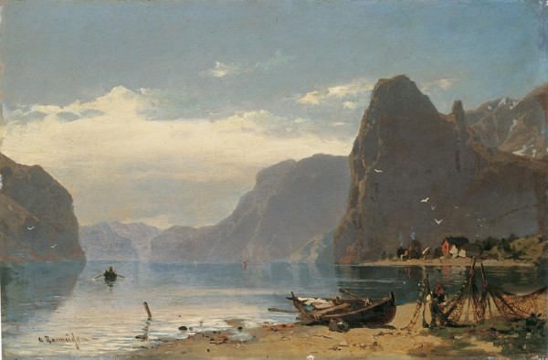 Fjord Landscape with fishermen by Georg Anton Rasmussen